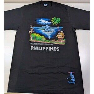 Dibuho Philippines T-Shirt Size Large Blue Hand Painted Souvenir Tee
